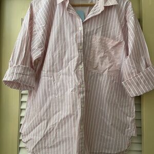 LOFT Pink Button Down Shirt Classic Cotton Top - Petite Large